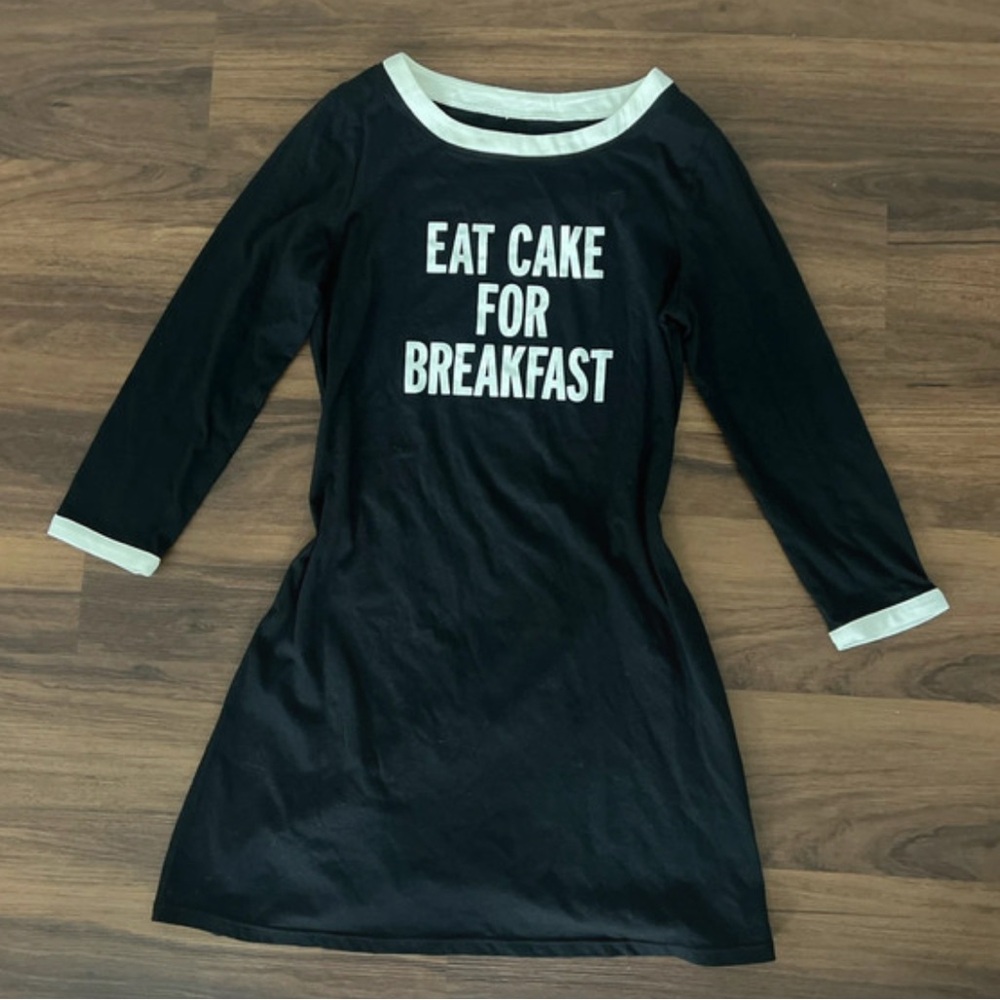 Kate Spade “Eat Cake For Breakfast” Long Sleeve Slogan Sleep Dress Nightgown